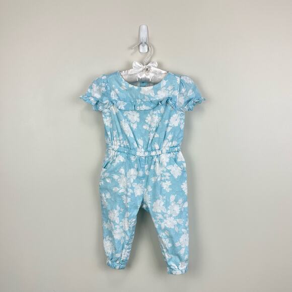 Janie and Jack Floral Jacquard Jumpsuit Sky Blue Floral 12-18 Months - Picture 1 of 7